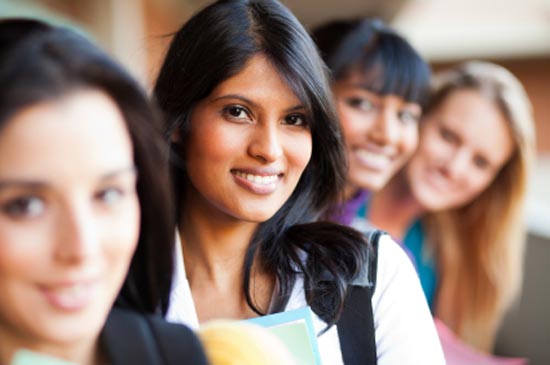 group of female college girls closeup portrait