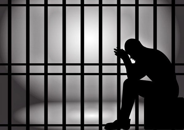 Vector illustration of a man lock up in prison