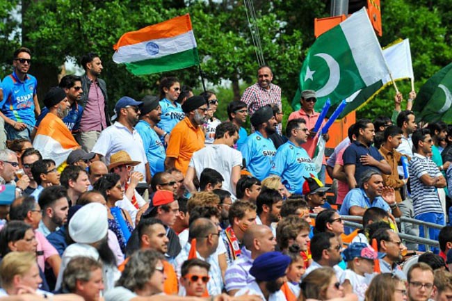Supporters attend the Group A field hockey match between Pakistan and India during the men's group stage of the World League semi-final in Brasschaat on June 26, 2015.  AFP PHOTO / BELGA / LUC CLAESSEN  ***BELGIUM OUT***        (Photo credit should read LUC CLAESSEN/AFP/Getty Images)
