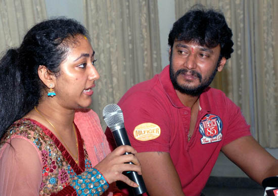 Vijayalakshmi and actor Darshan address the media during a press conference in Bangalore on Sunday. KPN