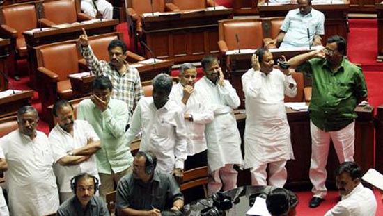 BJP Dharna at the Council during Budget session at Vidhana Soudha in Bengaluru on Monday, March 28, 2016. KPN ### BJP dharna at the Council