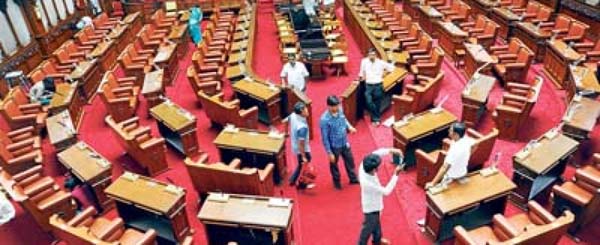 The renovation work inside Legislative Council Hall finished and all ready for the sessions which will start from June 23, at Vidhana Soudha in Bangalore on Saturday. -Photo/ VS