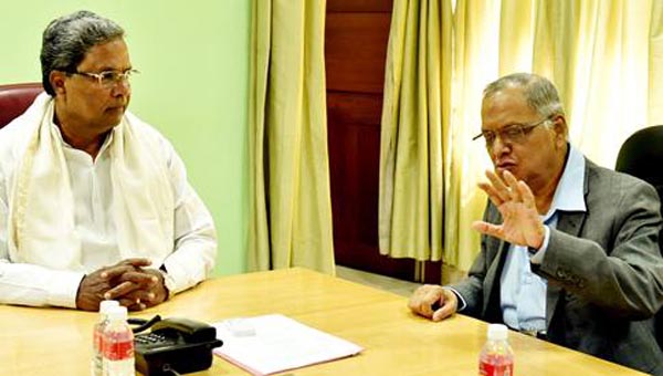 Infosys co-founder N R Narayana Murthy called on Chief Minister Siddaramaiah at Krishna CMs Home Office in Bengaluru on Wednesday